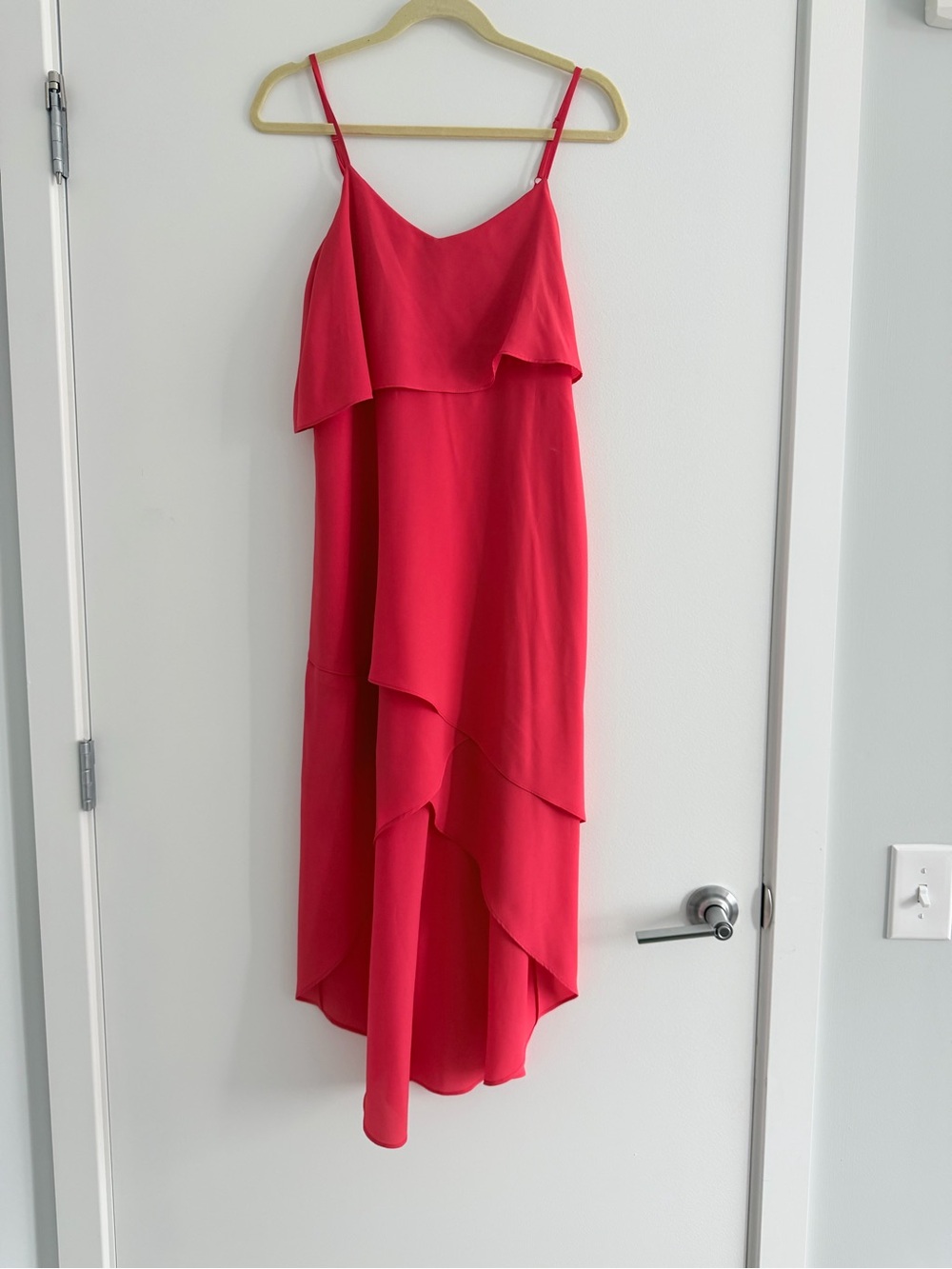 BCBG Hot Pink Layered High-Low Slip Dress
